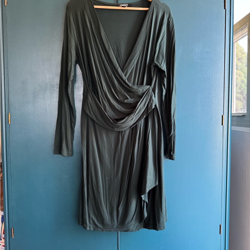 DKNY Green Faux Wrap Dress